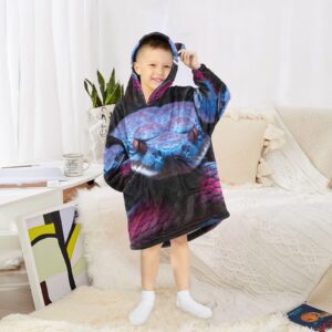 Jihqo Wild Snake Wearable Blankets for Kids Sherpa Hoodie Blanket for Boys Girls Oversized Hooded Sweatshirt, L