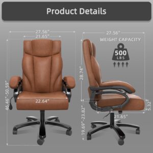 HONIFUR Big and Tall Executive Office Chair, Wide Seat Leather Chair with Lumbar Support and Comfy Arms, Ergonomic High Back Computer Desk Chair for Home (Brown)