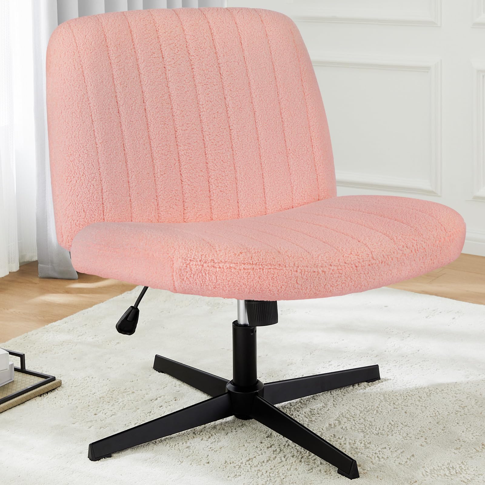 UOCFYK Criss Cross Chair, Armless Desk Chair Wide Seat for Home Office Vanity, No Wheels, Height Adjustable, 360° Swivel, Pink