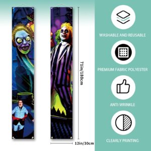 Scary Creepy Halloween Porch Banner Classic Movie Role Front Porch Welcome Sign Horror Halloween Party Decorations-12×71''