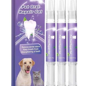 Pet Oral Repair Gel, Pet Oral Restoration Whitening Gel, Cat Dental Care, Dog Toothbrushes, Pet Teeth Care Gel Cleaner Teeth & Fresher Breath, Without Brushing, Suitable for Dogs and Cats (3Pcs)