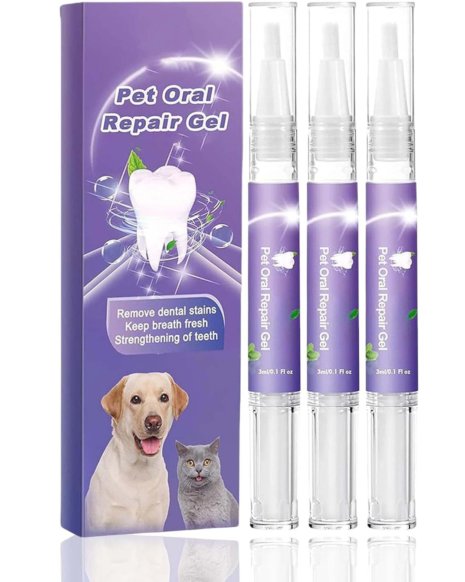 Pet Oral Repair Gel, Pet Oral Restoration Whitening Gel, Cat Dental Care, Dog Toothbrushes, Pet Teeth Care Gel Cleaner Teeth & Fresher Breath, Without Brushing, Suitable for Dogs and Cats (3Pcs)