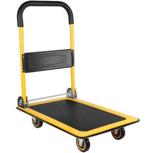 foldable push cart dolly upgraded 330 lbs carts with wheels stable platform hand cart practical foldable space saving folding platform truck (yellow)