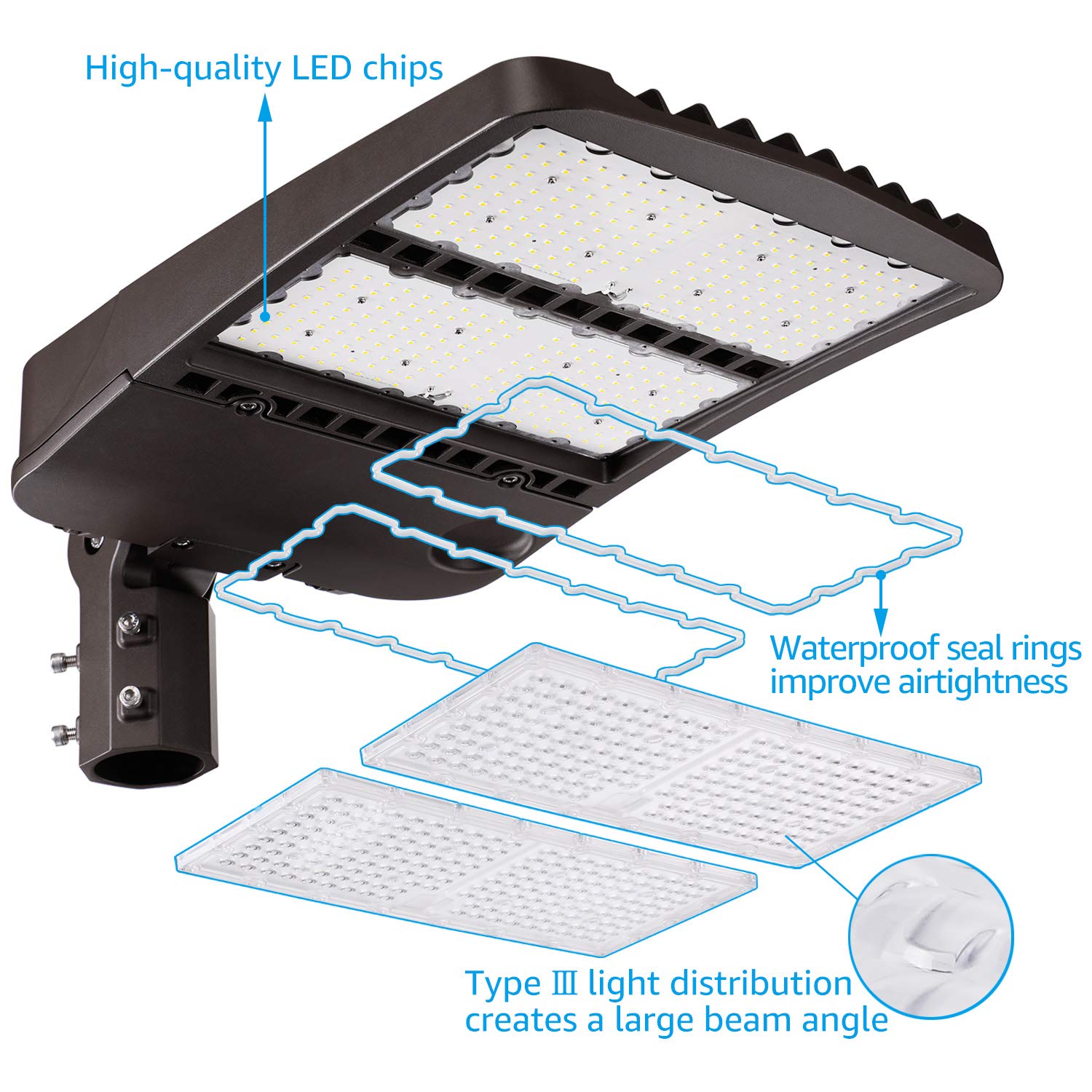 LEONLITE Dimmable 300W LED Parking Lot Light Slip Fitter Mount Dusk to Dawn, UL Listed, 100-277V, 39,000LM, Commercial LED Area Light for Street, Yard, Sports Courts, IP65, 5000K Daylight, Pack of 2