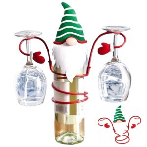 Christmas Wine Glass Holder, Christmas Glass Wine Bottle Holder with Santa Gnome Wine Bottle Glass Desktop Organizer Rack for Bar Home Display Christmas Decor