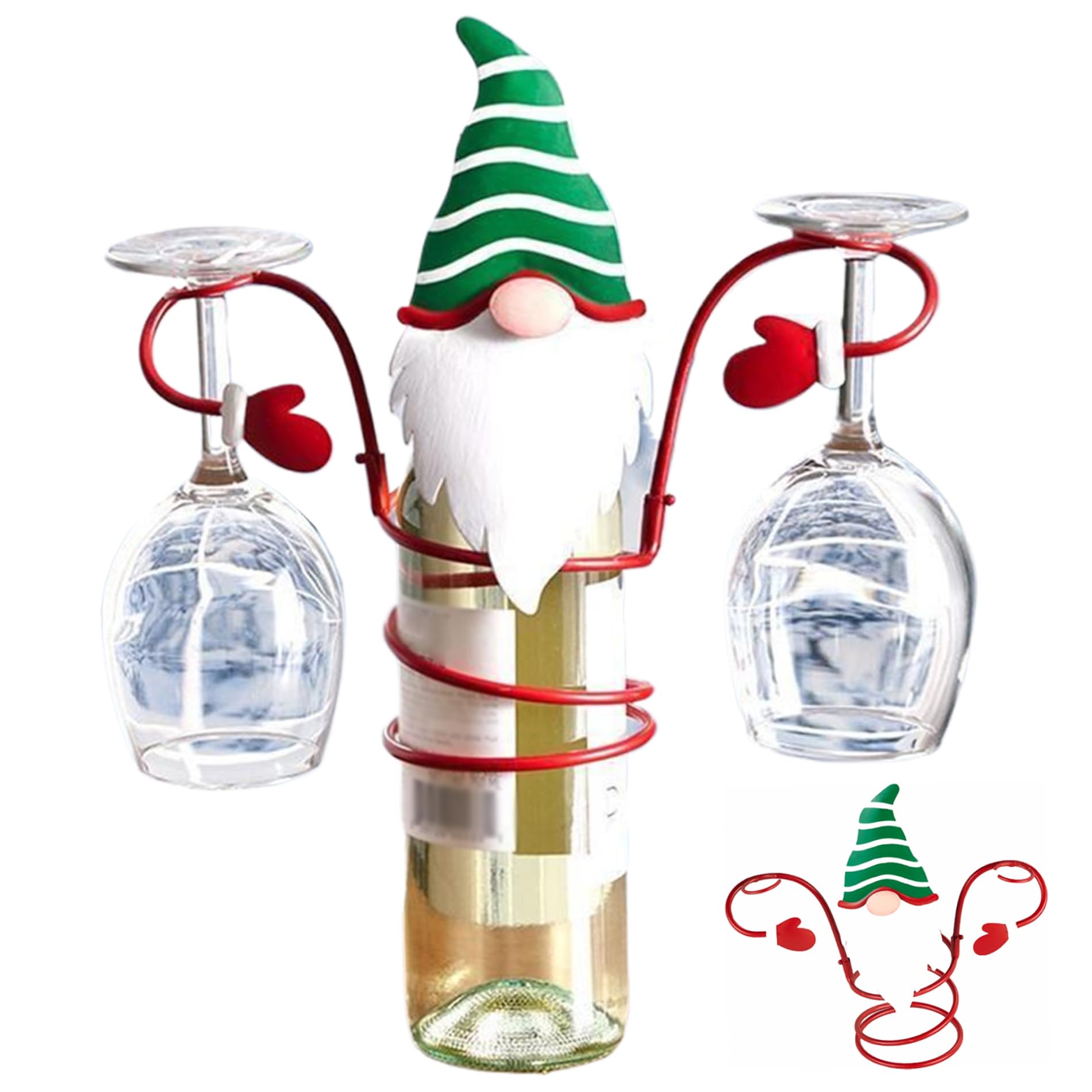 Christmas Wine Glass Holder, Christmas Glass Wine Bottle Holder with Santa Gnome Wine Bottle Glass Desktop Organizer Rack for Bar Home Display Christmas Decor