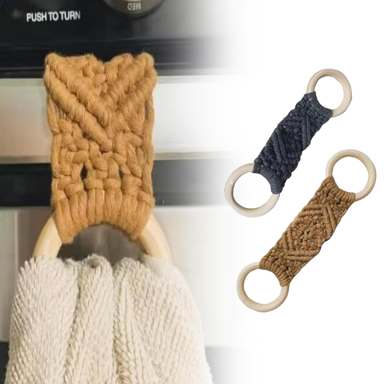 Macrame Towel Holder Ring, Macrame Kitchen Towel Holder, Crochet Towel Holder Rings, Hanging Dish Towel Holder, Macrame Knit Towel Holder for Kitchen Towels, Decorative Kitchen Accessory (Mix-1*2pcs)