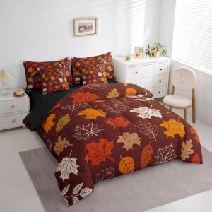 Erosebridal Autumn Harvest Comforter 7 Pieces King Size for Kids Teens with 2 Pillow Cases Fall Leaves Bedding Set Thanksgiving Day Sheet Set Rustic Farmhouse Bed Set Gold Fallen Leaf Fitted Sheet