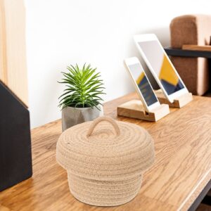 MOBUTOFU Storage Basket Woven Desktop Sundries Basket Tray Decor Snack Containers Pastoral Style Storage Holder Toy Storage Bins with Lids Jute Basket Snacks Container Cotton Rope Brown