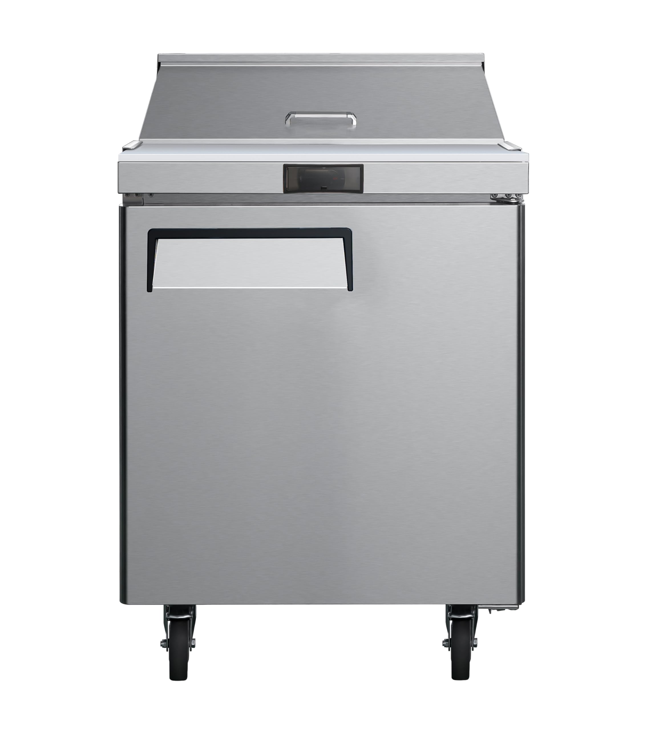 Quantum Commercial Grade Mega Top Sandwich/Salad Prep Table | Stainless Steel | 1 Door | Insulated Lid | Cutting Board Included | (12) 1/6 Size Pans Included | 27.5” W x 34” D x 46.5” H