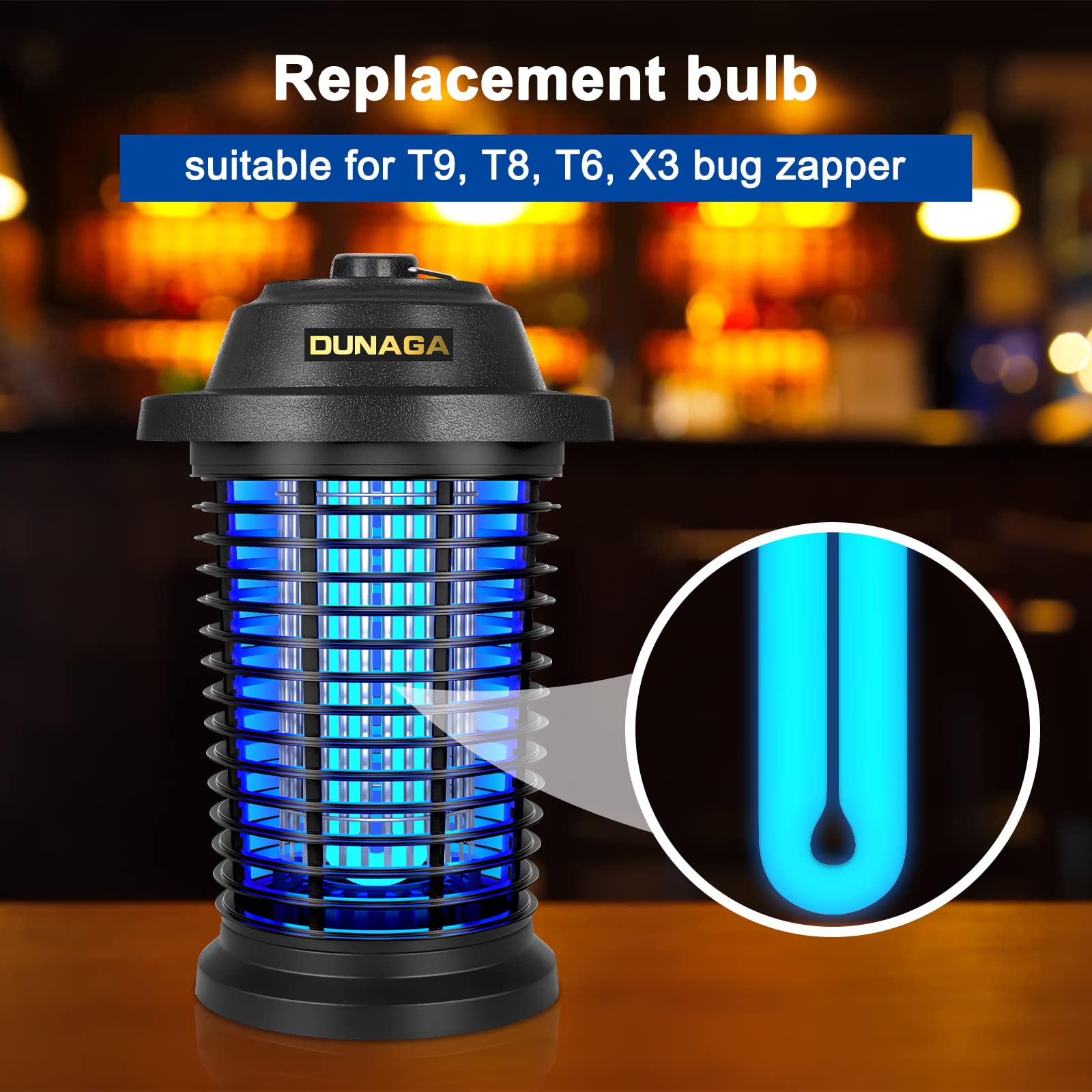 DUNAGA Replacement Bulb for T9, T6, T8 Bug Zapper, 15W, 4-Pin Base, U-Shaped Twin Tube Bulb