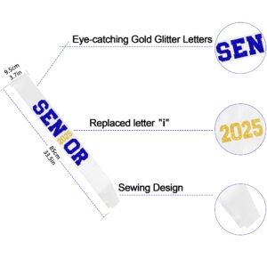 6Pcs White Senior 2025 Satin Sashes with Blue Gold Glitter Letters Senior 2025 Decorations- 2025 Graduation Celebrations Sashes - Senior Cheer Sash - Cheerleader Sash - Class Competition Sashes