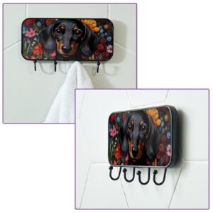 Dragon Sword Coat Rack Wall Mounted, 4 Tri Hooks for Hanging Coats,Wall Coat Hanger, Decorative Iron Hooks for Coat Hat Towel, Bathroom Kitchen (Retro Flowers Dachshund)