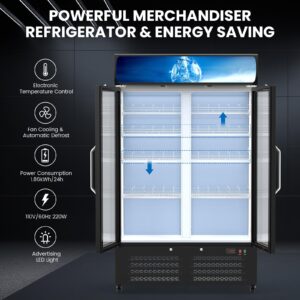 Mojgar 28 Cu Ft Commercial Merchandiser Refrigerator for Beverage,Glass Door Upright Display Fridge with Front LED Light,Large Freestanding Business Cooler for Shop,Restaurant,Apartment,etc