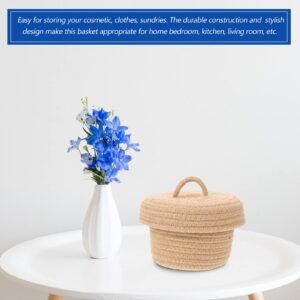 MOBUTOFU Storage Basket Woven Desktop Sundries Basket Tray Decor Snack Containers Pastoral Style Storage Holder Toy Storage Bins with Lids Jute Basket Snacks Container Cotton Rope Brown