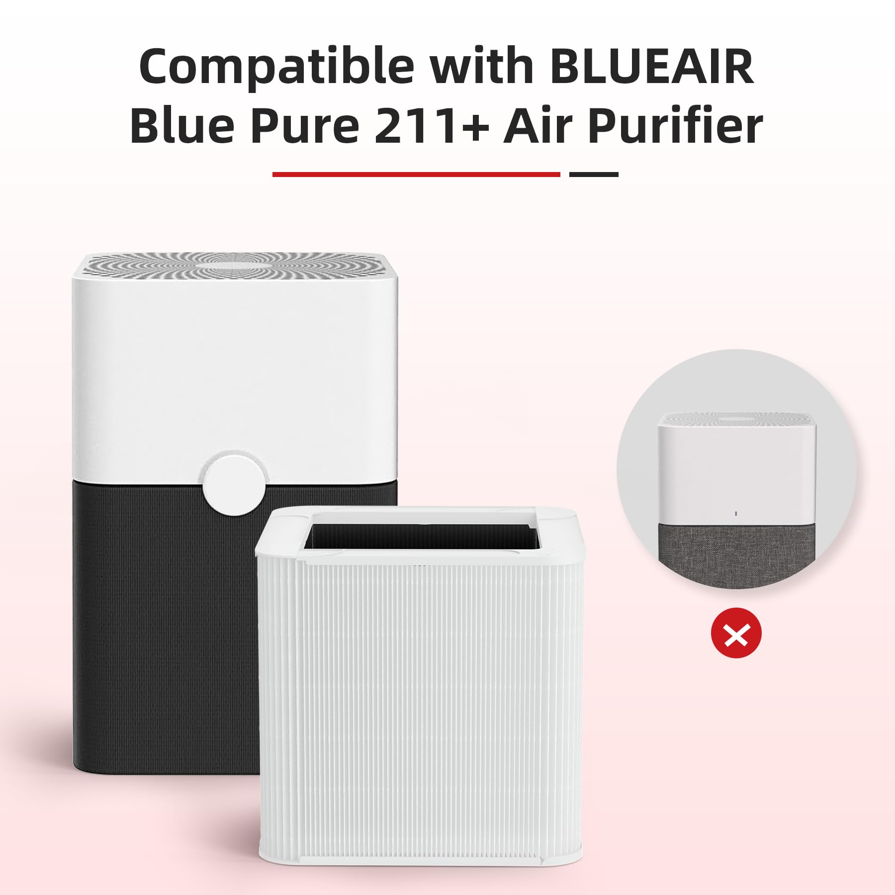 211+ Replacement High-Efficiency Filter Compatible with Blueair Blue Pure 211+ Air Purifiers (Non-Auto), Activated Carbon, Remove Dust, Pet Dander, Pollen, Lint, Smoke, VOCs, 2 Packs