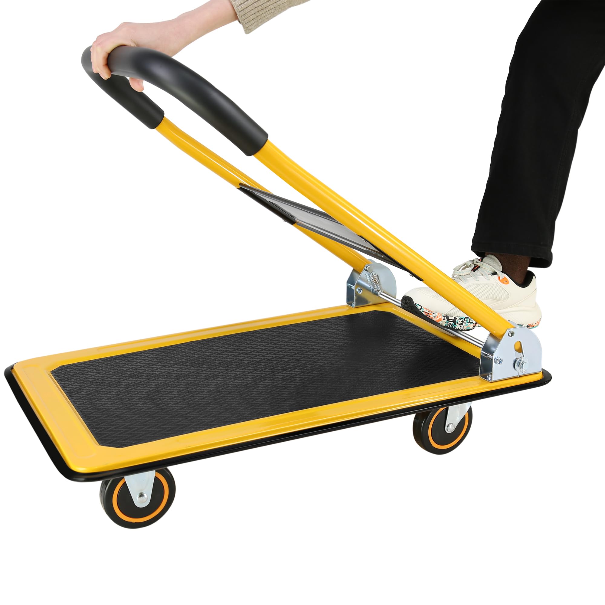 Foldable Push Cart Dolly Upgraded 330 lbs Carts with Wheels Stable Platform Hand Cart Practical Foldable Space Saving Folding Platform Truck (Yellow)