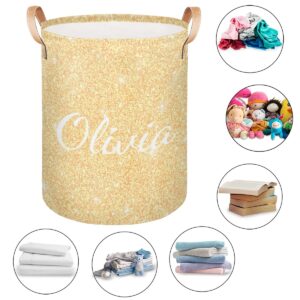 SPYORBKX Custom Laundry Basket with Name, Personalized Baby Laundry Hamper for Bedroom Bathroom, Round Storage Basket with Handle for Men Women Sparking