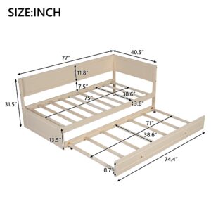 Merax Twin Size Wood Daybed with Trundle and Guardrail, Beige