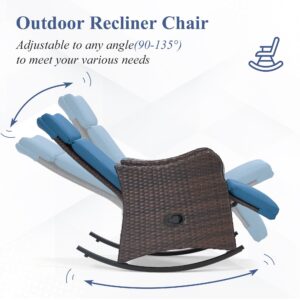 GYUTEI Outdoor Recliner Chairs Set of 2, Rocking Chair with Soft Removable Cushion, Lounge Chair with Footrest, Navy Blue