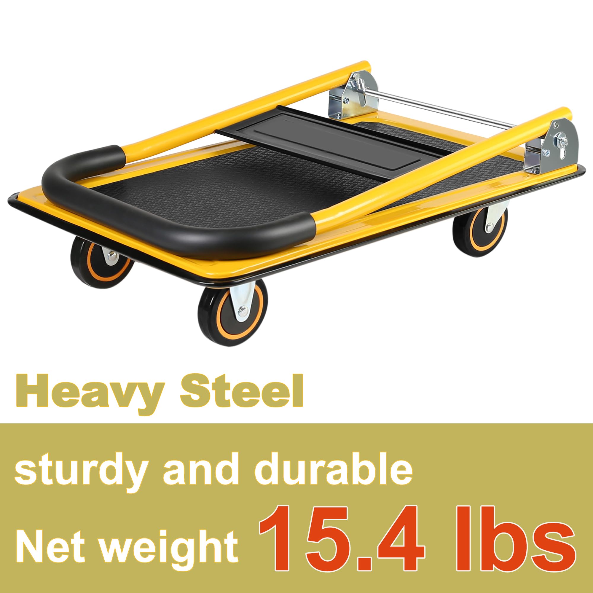 Foldable Push Cart Dolly Upgraded 330 lbs Carts with Wheels Stable Platform Hand Cart Practical Foldable Space Saving Folding Platform Truck (Yellow)