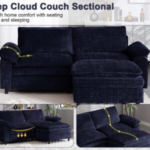 Suheww Cloud Sofa sectional Modular Loveseat Sofa couches, 86.6" Modern 2-Seat Convertible Loveseat Sofa with Ottoman, Comfy L-Shaped Extra Deep Seat Sofa Couch for Living Room Apartment（Blue