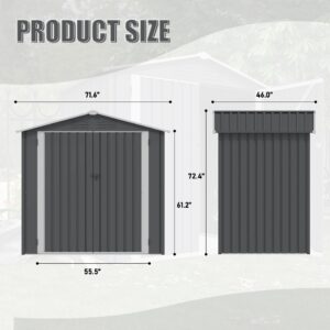 Ball & Cast 6x4 FT Outdoor Storage Shed, Heavy Duty Metal Sheds with Sloping Roof and Sliding Doors,Waterproof Tool Sheds with Punched Vents for Garden,Backyard,Lawn,Easy to Assemble,Grey