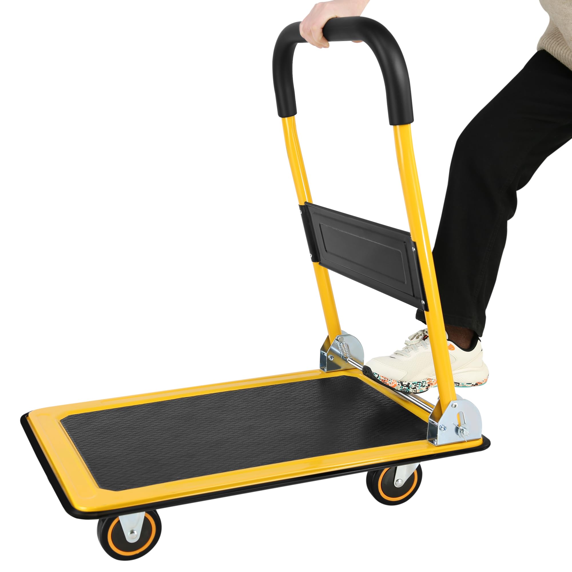 Foldable Push Cart Dolly Upgraded 330 lbs Carts with Wheels Stable Platform Hand Cart Practical Foldable Space Saving Folding Platform Truck (Yellow)