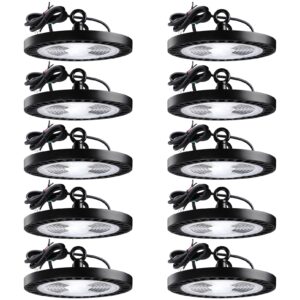 leonlite ufo led high bay light 150w 21,700lm 5000k daylight, 0-10v dimmable, ul listed, 120-277v commercial barn lights for warehouse gym factory workshop, pack of 10