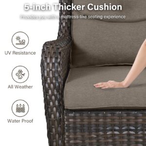 Artfurniz Outdoor Swivel Rocker Patio Chairs with 5" Thick Cushion - 3 Piece Wicker Bistro Set with Side Table, High Back Comfty Outdoor Glider Chairs for Balcony, Porch, Deck, Poolside - Brown/Gray