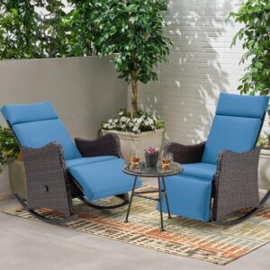 gyutei outdoor recliner chairs set of 2, rocking chair with soft removable cushion, lounge chair with footrest, navy blue