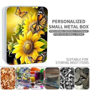 ETLKJVBL Metal Tin Box Sturdy Metal Storage Box with Lid, Sunflower Large Container Holder for TCG Cards, Car Keys, Cookies, Tin Containers for Gift, 5.0x3.7x1.6 Inch, Exquisite Pattern Design