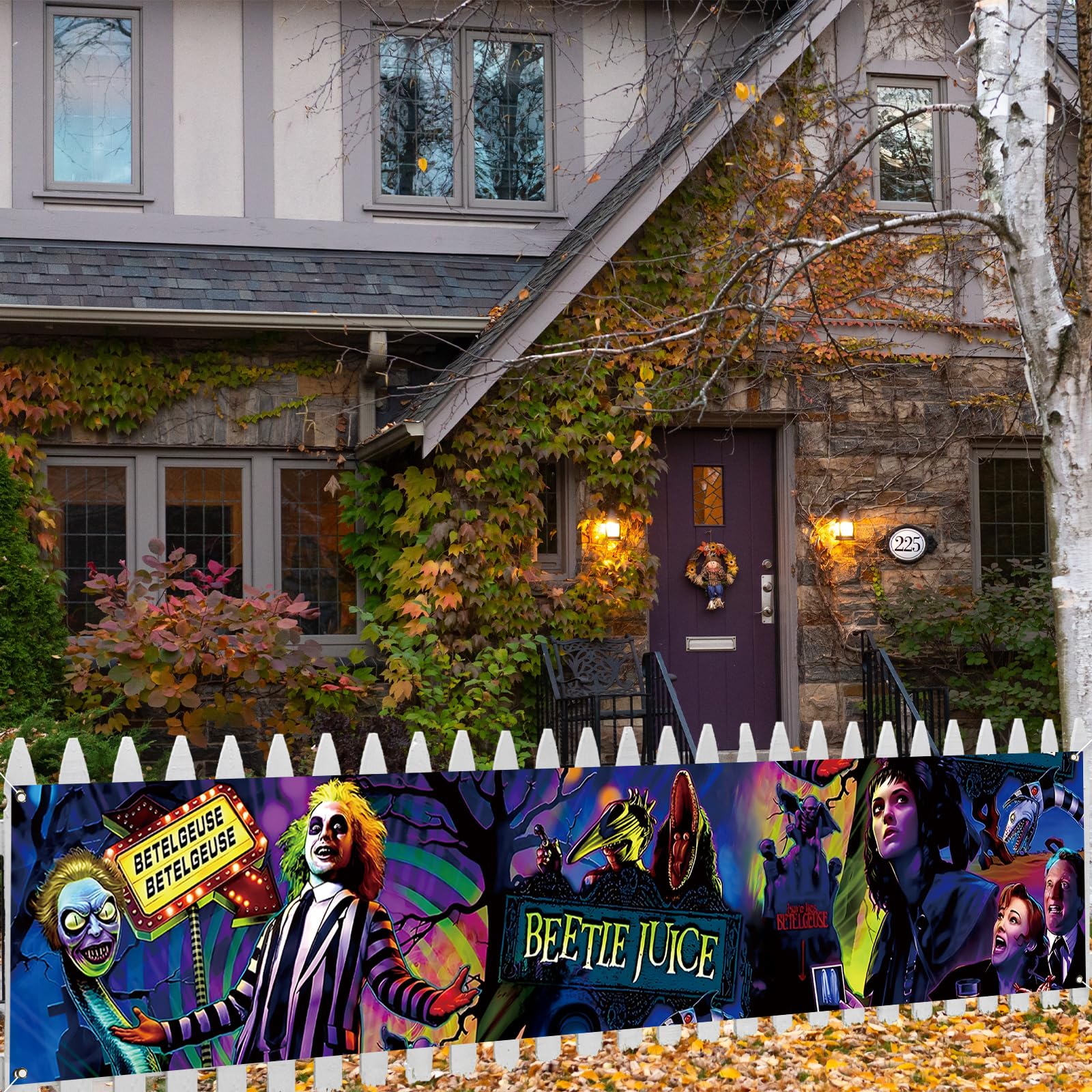 Large Scary Creepy Halloween Banner for Fence Classic Movie Role Horror Halloween Party Decorations and Supplies for Home