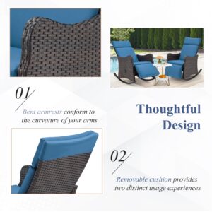 GYUTEI Outdoor Recliner Chairs Set of 2, Rocking Chair with Soft Removable Cushion, Lounge Chair with Footrest, Navy Blue