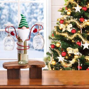 Christmas Wine Glass Holder, Christmas Glass Wine Bottle Holder with Santa Gnome Wine Bottle Glass Desktop Organizer Rack for Bar Home Display Christmas Decor