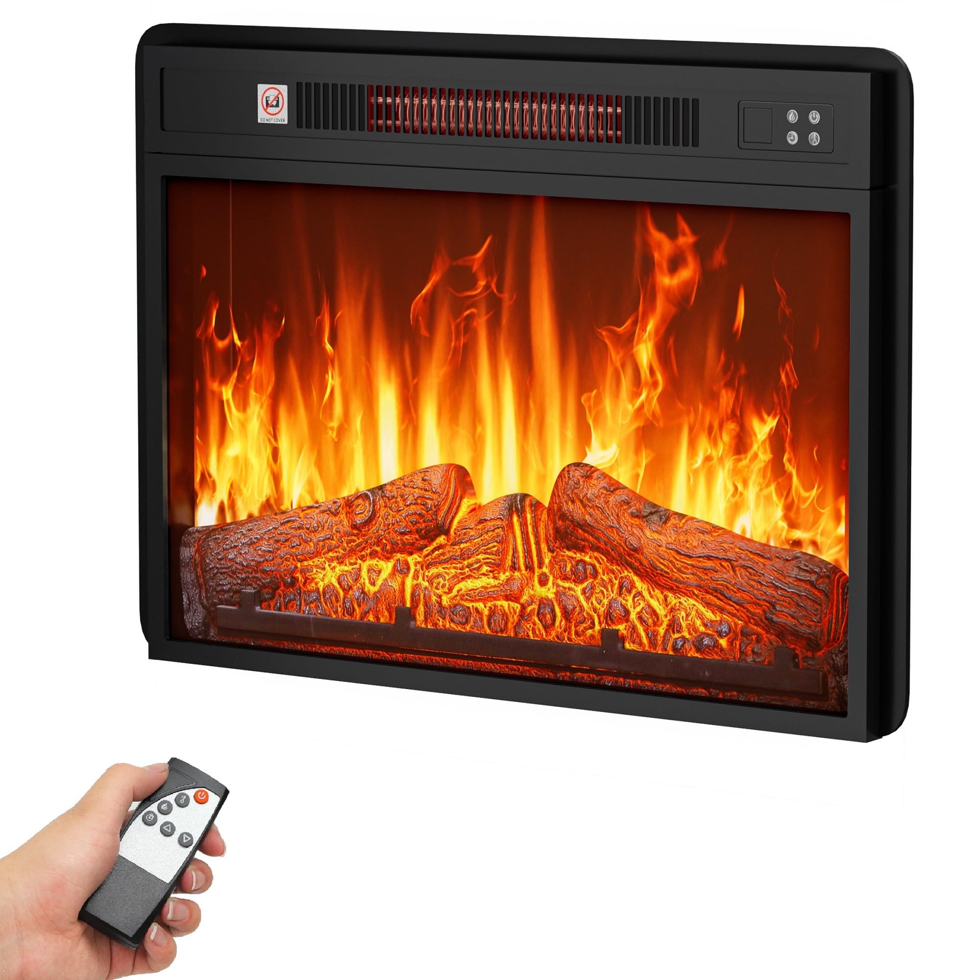 DWVO 23 Inches Electric Fireplace Insert, Recessed Fireplace Heater with Remote Control, Adjustable Temperature, 6H Timer, Adjustable Flame Brightness, 120V 1400W, Firewood