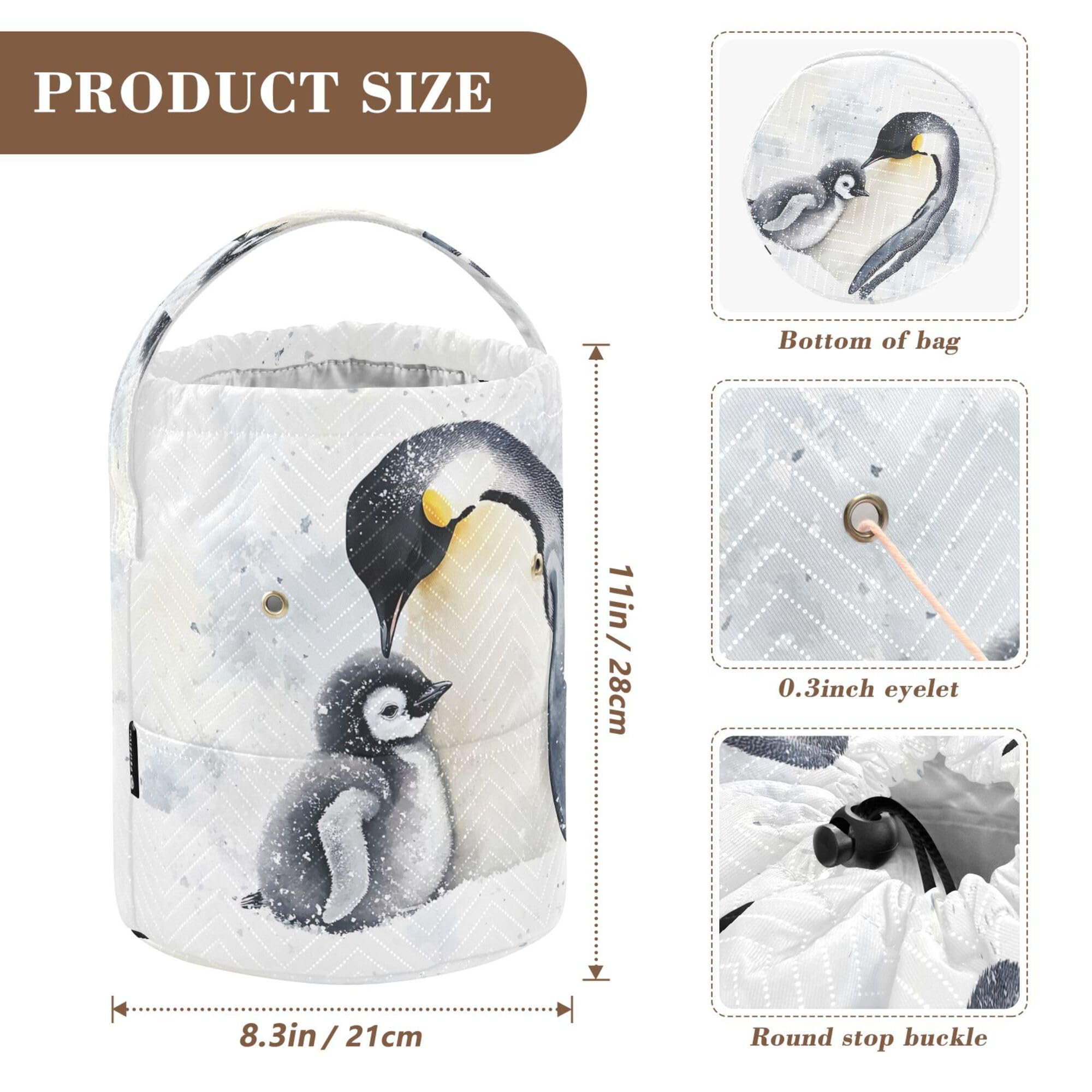 PYBUG Penguin Yarn Storage Tote with Knitting Accessories Pockets Portable Large Capacity Travel Knitting Bag Crochet Organizer for Crocheting