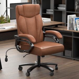 honifur big and tall executive office chair, wide seat leather chair with lumbar support and comfy arms, ergonomic high back computer desk chair for home (brown)