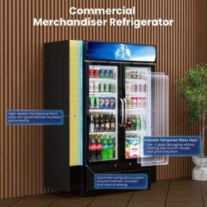 Mojgar 28 Cu Ft Commercial Merchandiser Refrigerator for Beverage,Glass Door Upright Display Fridge with Front LED Light,Large Freestanding Business Cooler for Shop,Restaurant,Apartment,etc