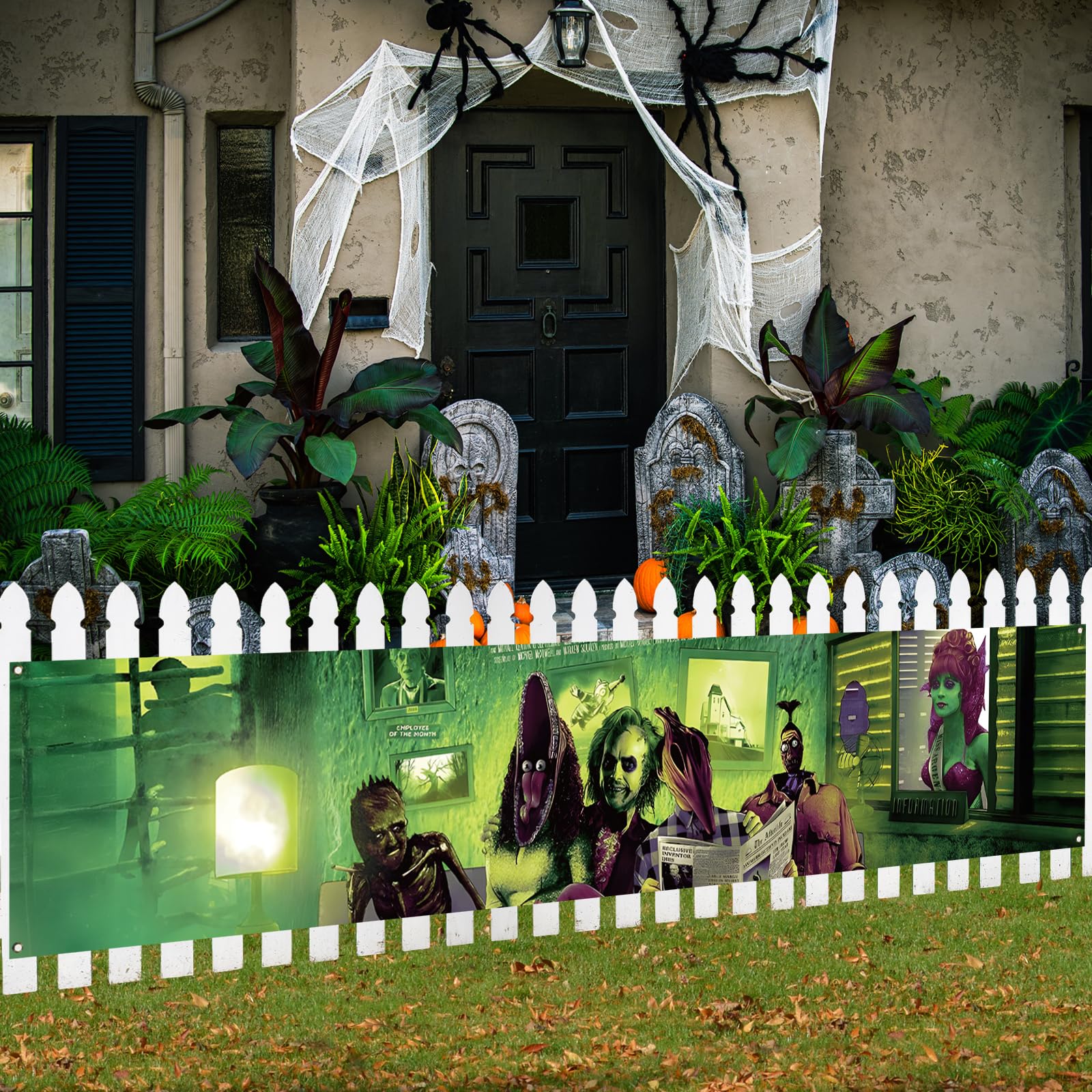 Large Scary Creepy Halloween Banner for Fence Classic Movie Role Horror Halloween Party Decorations and Supplies for Home