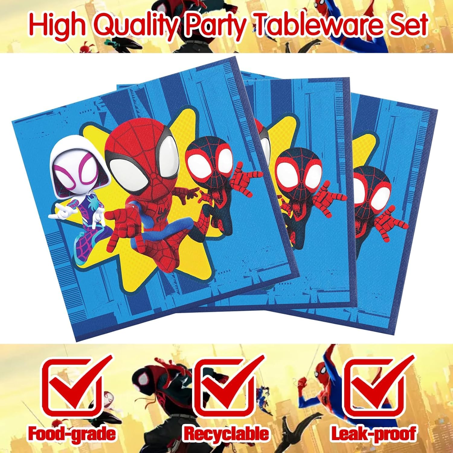 120Pcs Spidey Birthday Decorations, 60 Plates, 30 Napkins and 30 Cups for Spider Birthday Party Supplies