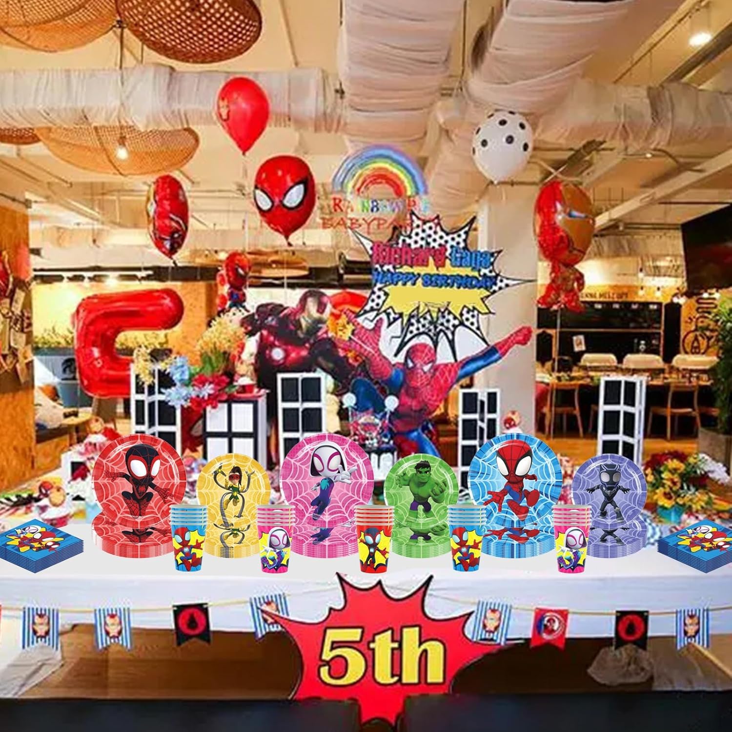 120Pcs Spidey Birthday Decorations, 60 Plates, 30 Napkins and 30 Cups for Spider Birthday Party Supplies