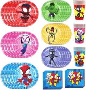 120pcs spidey birthday decorations, 60 plates, 30 napkins and 30 cups for spider birthday party supplies