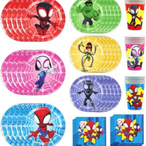 120Pcs Spidey Birthday Decorations, 60 Plates, 30 Napkins and 30 Cups for Spider Birthday Party Supplies