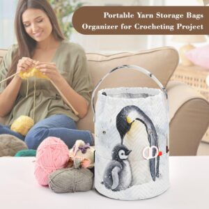 PYBUG Penguin Yarn Storage Tote with Knitting Accessories Pockets Portable Large Capacity Travel Knitting Bag Crochet Organizer for Crocheting