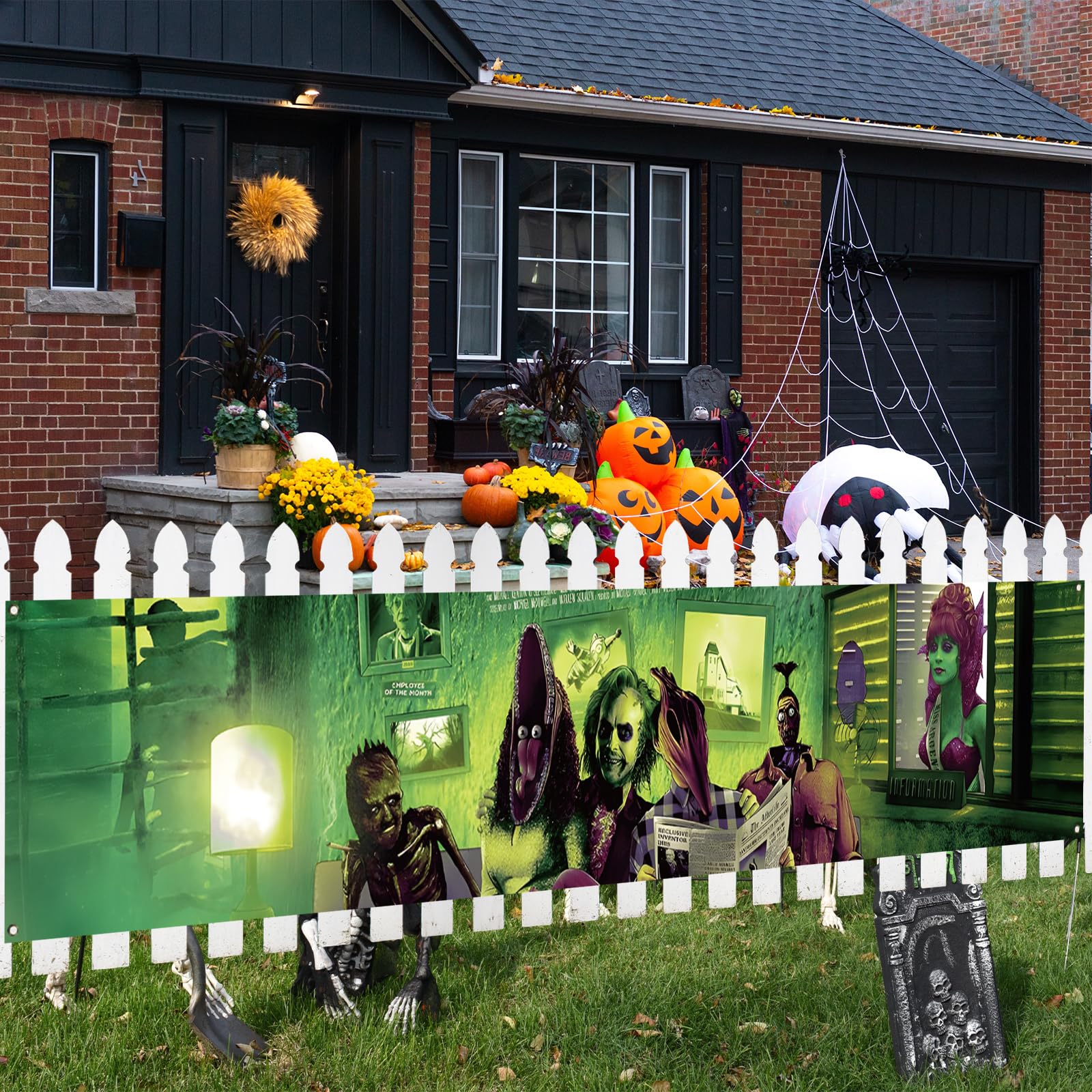 Large Scary Creepy Halloween Banner for Fence Classic Movie Role Horror Halloween Party Decorations and Supplies for Home