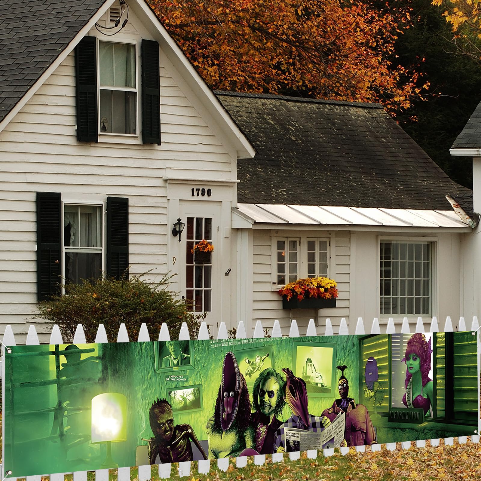 Large Scary Creepy Halloween Banner for Fence Classic Movie Role Horror Halloween Party Decorations and Supplies for Home