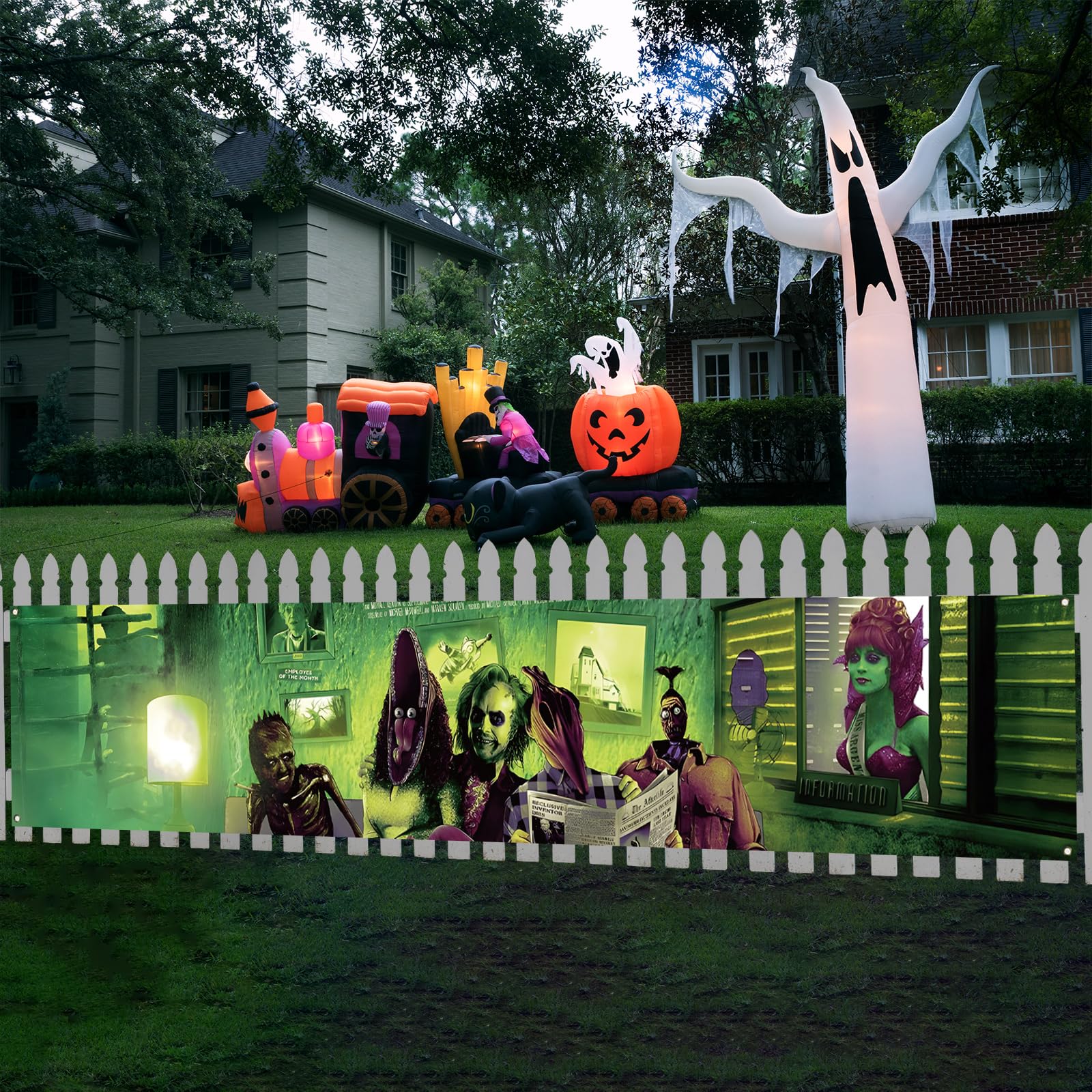 Large Scary Creepy Halloween Banner for Fence Classic Movie Role Horror Halloween Party Decorations and Supplies for Home