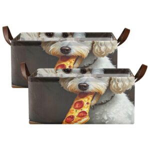 Hezely Poodles Eat Pizza Large Storage Baskets for Shelves, Fabric Storage Bins with Handles,Fabric Storage Cubes Closet Organizer for Home（1 Pack）