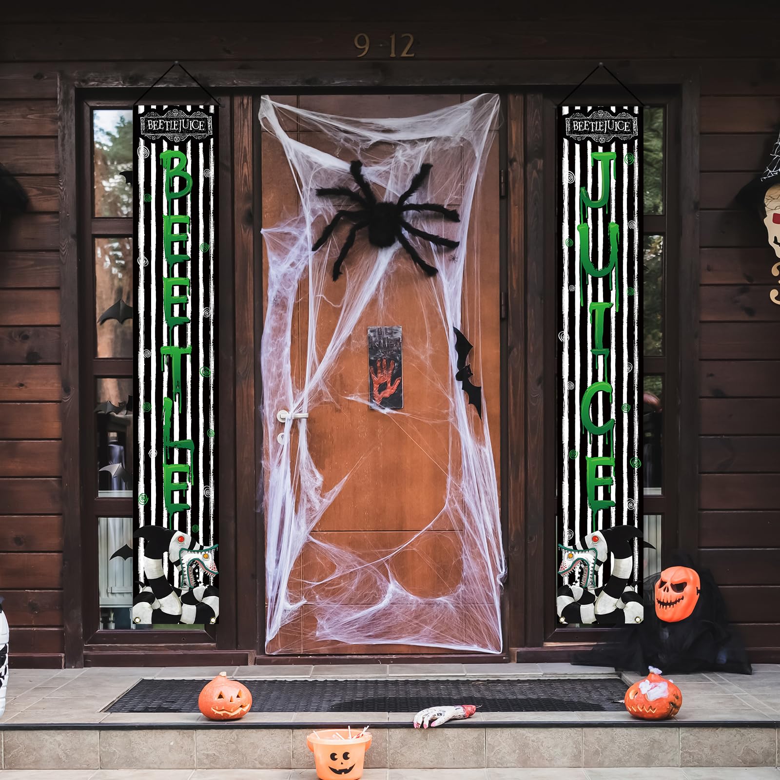 Scary Creepy Halloween Porch Banner Classic Movie Role Front Porch Welcome Sign Horror Halloween Party Decorations-12×71''